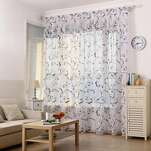 Sundautumn Rideaux voilages imprimé fleurs pour chambre/salon/balcon - rideaux voilages blanc 100x200cm code EAN 0602391045716 