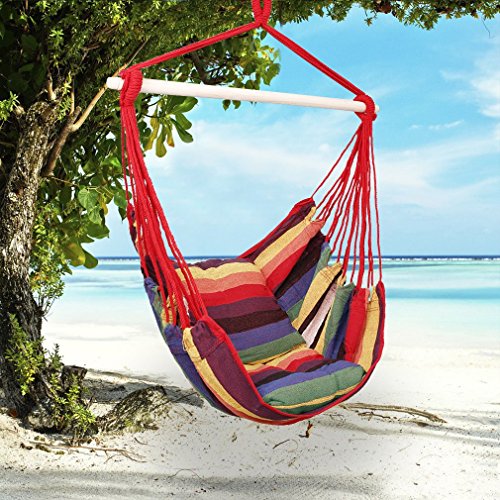 Holifine Balançoire hamac chaise siège suspendu de toile en coton charge 100kg avec 2 x coussin - rouge code EAN 0602401278684 