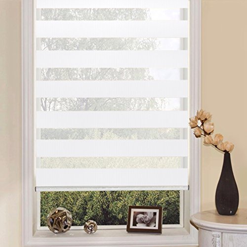 SHINY HOME® Store enrouleur duo rollo store jour nuit 97x150 cm sans percage ni forage blanc code EAN 0602401286351 