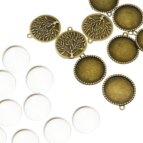 pandahall PandaHall-Lot de 10kits Supports Pendentifs +Cabochons en verre Domes, Sans Cadmium&Sans Nickel&Sans Plomb, Bronze Antique, Pendentif:32x28x2 mm,Cabochon: 25mm de diametre,7.4mm d'epaisseur code EAN 0602464829946 