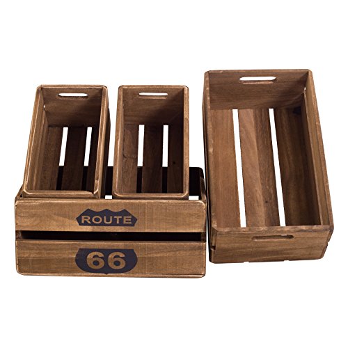 Set de 4 caisses boites bois marron rustique sh...