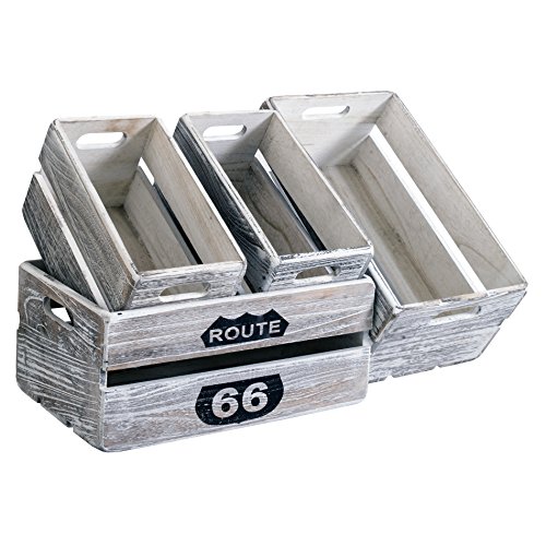 Lot de 4 caisses boites bois gris shabby rustiq...