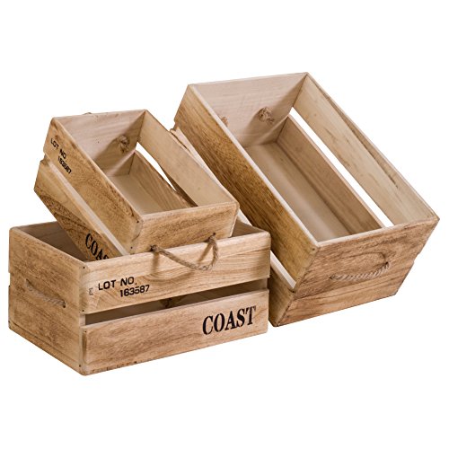 Jeu de 3 caisses boites bois natural shabby rus...
