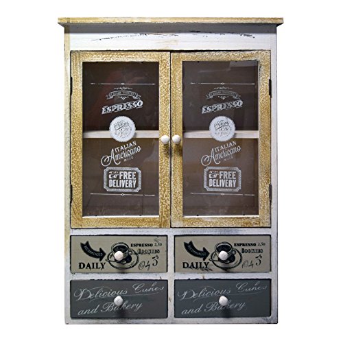 Rebecca srl Mueble auxiliar comoda 4 cajones 2 puertas blanco beige estilo rustico cocina salon (cod. re4479) code EAN 0602561904508 