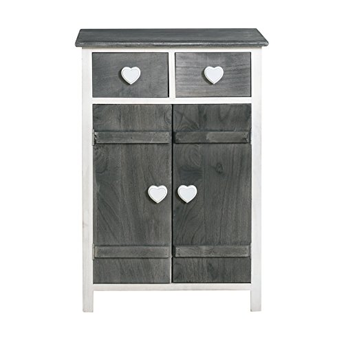 Rebecca srl Rebecca Srl Armoire Commode 2 Tiroirs 2 Port AMORE Bois Gris Blanc Cœur Shabby Vintage Cuisine Entree Bain (Cod. RE4362) code EAN 0602561963086 