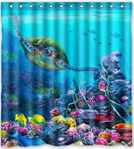 167,6 cm (Largeur) x 182,9 cm (Hauteur) Tortue de mer thème Peinture 100% polyester Motif de Salle de Bain Rideau de douche de douche Anneaux Inclus 0602718115153 Shower Curtain