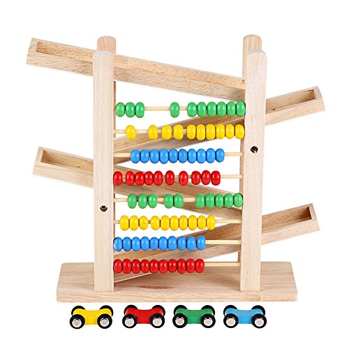 Circuit de billes en bois avec 4 poulies pour e...