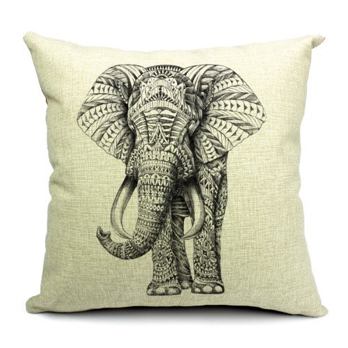 Nunubee Animale coton lin décoration coussin housse de coussin éléphant 0602815340588 (0602815340588)