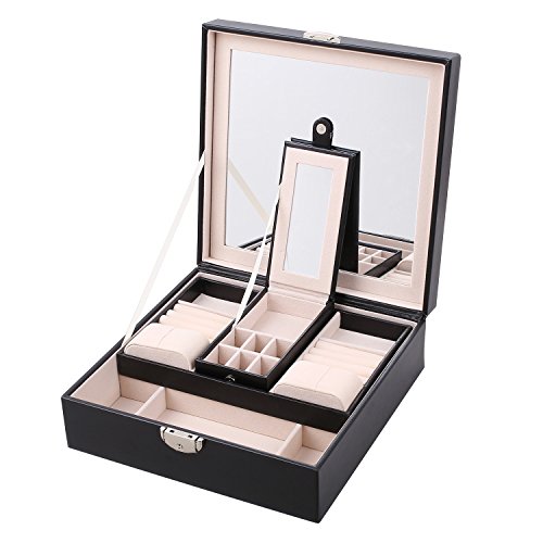 J.Rosée Boîte à bijoux/montre en cuir noir, coffret et présentoir de bijoux, avec verrouillage et miroir, grande capacité et plusieurs des compartiments amovibles 0603161050442 (0603161050442)
