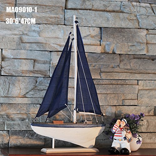 UQ Maquette de bateau En bois Rétro Bleu 30x6x4...