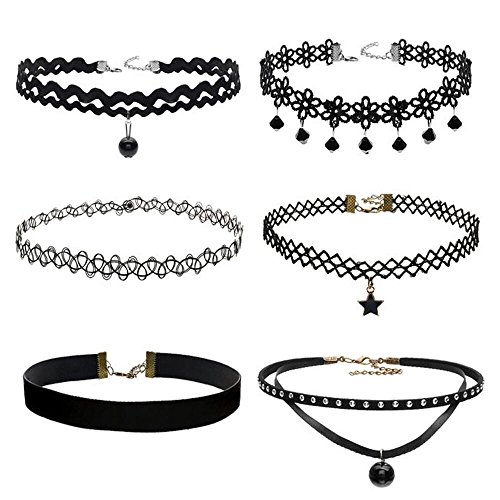 Elegant Rose Élégant Rose 5-6 pour Femme en velours noir collier ras du cou Collier ras de cou en dentelle pour femme fille tatouage collier, noir, Style 1 code EAN 0603338481062 