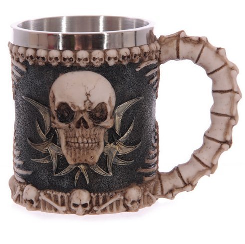 Twshiny Tasse de crâne Creative 3D en acier inoxydable tasse à café Ossuaire acier inoxydable Liner potable Tasse de crâne en résine Skull 3D Tankard Horror Decor Tasse de café (Mug 1) code EAN 0603717602156 