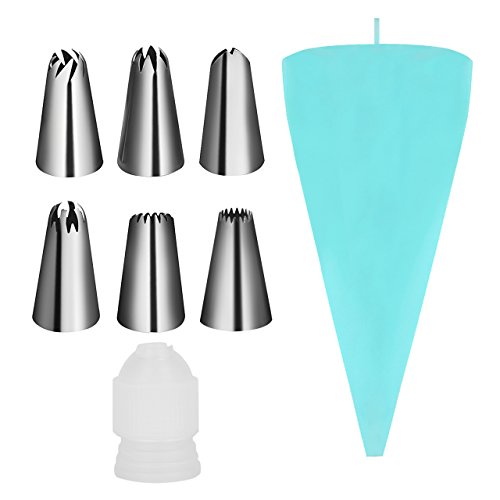 Newcomdigi Lot de 6 poche douille pâtisserie silicone douille pâtisserie inox douille russe fleur avec embout pour décoration de gâteau et pâtisserie code EAN 0603786488637 