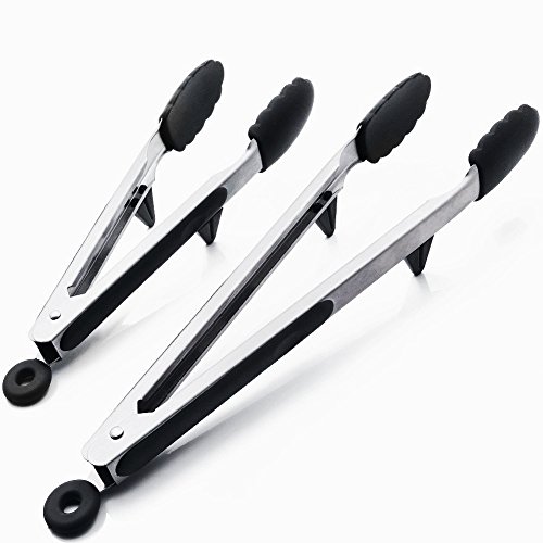 - lot de 2 pinces de cuisine noires - bout en s...