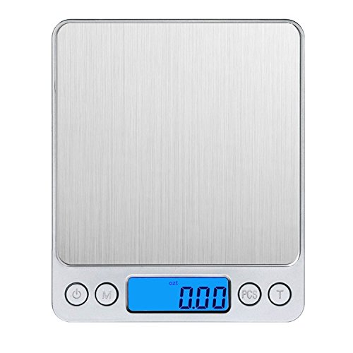 Amir Balance de cuisine, 3kg/0.1g, balance de poche de precision, balances de bijoux, écran lcd rétroéclairé, fonction de tarage + fonction de comptage, 2 pallets(acier inoxydable) code EAN 0603964451620 