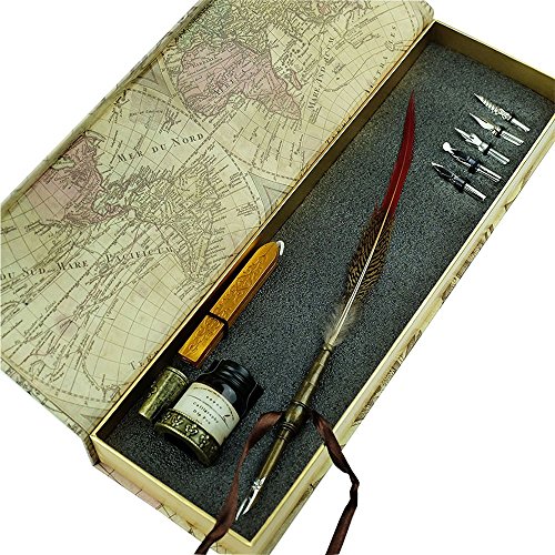 GC Stylo-plume de Calligraphie Antique à Embout Métallique GC - 1 Encrier - Stylo à Tige en Cuivre - PA-13 code EAN 0604697545204 