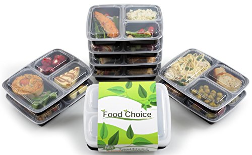 Food Choice Lunch box / Bento / Boîte à repas - 3 Compartiments, Empilable, sans BPA, Passe au lave vaisselle, congélateur, micro-ondes. Optimale pour conserver vos repas, tout en contrôlant les portions - Convient pour adultes et enfants ( lot de 8 ) code EAN 0604776382294 