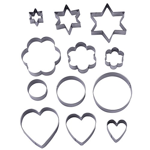 kuki-fun 12 Pièces Emporte de Moules Biscuit Moule Biscuits de Forme Moules Multi-Cavités, 3 Étoiles Forme, 3 Fleurs Forme, 3 Ronde Forme, 3 Coeurs Forme (Tailles Assorties) code EAN 0604776881148 