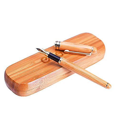 Stylo plume en bambou naturel avec case et conv...