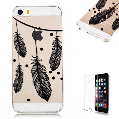 Funyye Coque pour iPhone 5C - Funyye Gel Souple Coque Transparent Housse pour iPhone 5C,[Noir Plume imprimé] Ultra Slim Souple Clair Gel TPU Etui de Protection Retour Cas de Couverture Coque Etui pour iPhone 5C,Smart Housse de Protection Bumper Cover Etui pour iPhone 5C + 1x Protecteur D'écran code EAN 0605175400084 