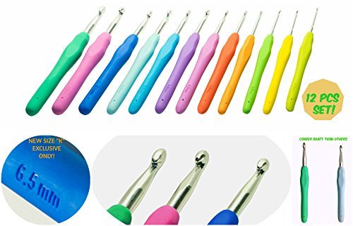 Lot de 12 crochets avec manche ergonomique et doux 2 mm ~ 8 mm Maintenant Livré avec crochet de taille?6,5 mm. Kit idéal pour les mains arthritiques. Aiguilles pointues et lisses. 0605181311527 Athena's Elements