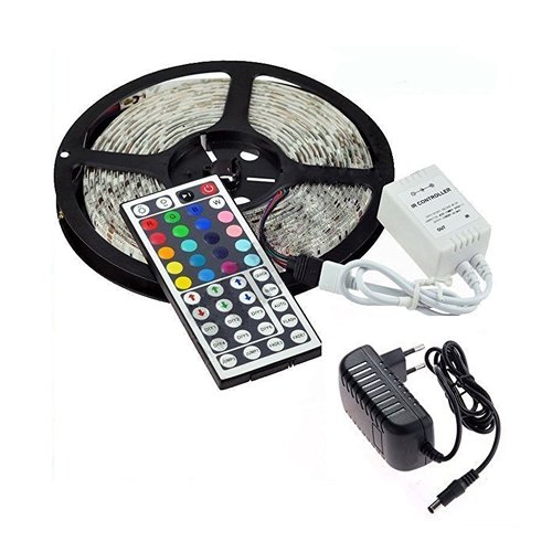 Bande led 5 mètres/16.4t 5050 smd ruban à led flexible rgb bande lumineuse 150 leds eclairage décoration kit avec ir télécommande de 44 touches et alimentation 12v 3a (non étanche ip20) 0605757392073 Minger