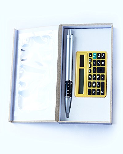 Silver Design Pen And Yellow Mini Calculator Coffret cadeau dans une boîte avec un élégant stylo design argent et jaune Mini calculatrice cadeau idéal pour homme femme fille nouvelle collection 0606595452837 (0606595452837)