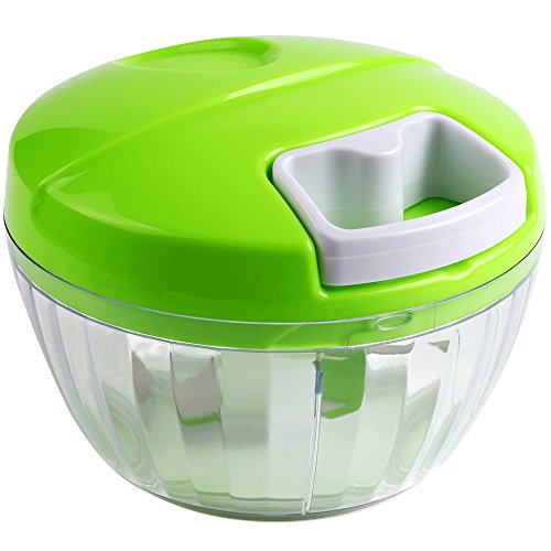 Hachoir manuel pour fruits et legumes, machine à couper manuel avec 3 lames ultra coupantes en acier + epluche ail en silicone (vert/rose) - vert 0606794747604 Zacro