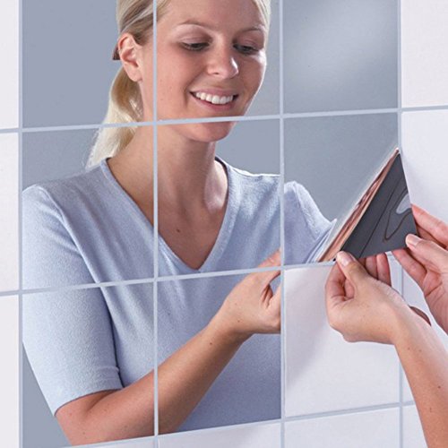 Ouba Miroirs décoratifs bricolage auto-adhésives tile mosaic mirror stickers muraux décor mirror 15 * 15cm 16pcs code EAN 0607052603922 