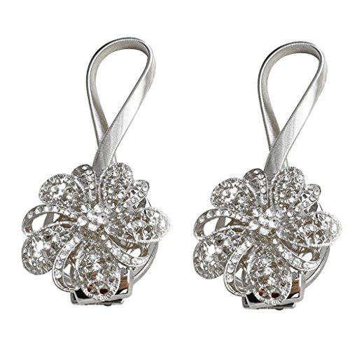 2 embrasses à rideaux avec fleur cristal et bou...