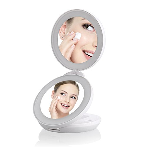 Miroir pliable (1x et 10x) avec led, maquillage...