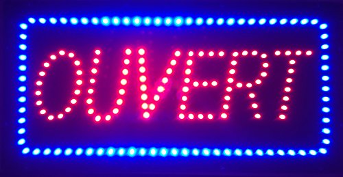 Enseigne lumineuse à LED Ouvert rouge/bleu 48x2...