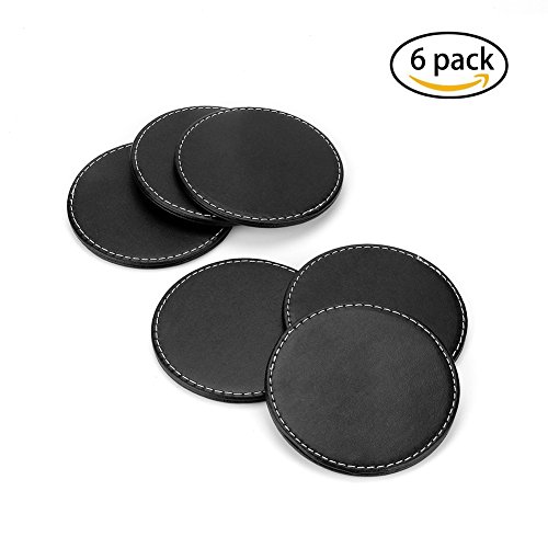 MHR Co.Ltd Fashion Style simple en cuir PU Mug Tasse à Café Bouteille Bols Tapis de tapis isolant Noir en Cuir PU à deux étages Boisson sous-verres avec support pour maison bureau Hôtel (Lot de 6 en 1 Set) 0607983072637 (0607983072637)