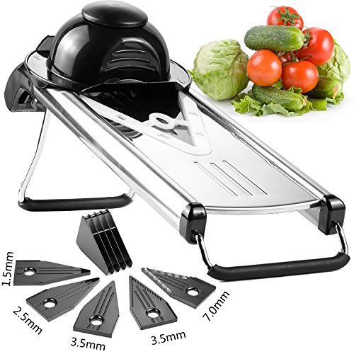 NexGadget Trancheuse Mandoline en V NexGadget en Acier Inoxydable Multifonctionnelle 5 en 1 - Trancheuse pour Fruits et Légumes - Trancheuse et Râpeuse pour Julienne - Outil de Cuisine avec Protection pour les Mains code EAN 0608506863848 