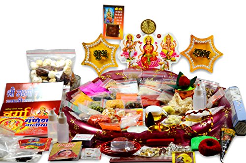 FestivIndia Traditional indian festival puja kit, sacredly packed to retain the essence of hindu values and tradition - suitable for deepavali / diwali, navrathri, durga puja, kali puja, durga ashtami, ram navmi, vijaydashami, dussehra, karva chauth, hoi ashtami, dhanteras, narka chaturdasi, kali chaudas, bhai dhoj, karthik poornima, chhath, haldi kumkum, prathamastami, skanda sashti and other hindu festivals (comprehensive box) code EAN 0608766610817 