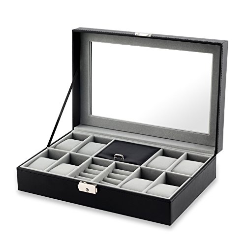 J.Rosée Boîte à montre/bijoux en cuir noir, coffret et présentoir de montre et tous vos petits trésors 0608807069154 (0608807069154)