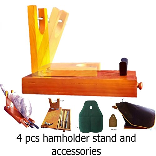 TRUEVINE Lot de 4 pièces pour découpe de jambon sec (support à jambon, couteau, aiguisoir et housse) code EAN 0608939511477 