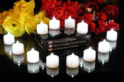 12 White LED Battery Candles Tealights by PK Green