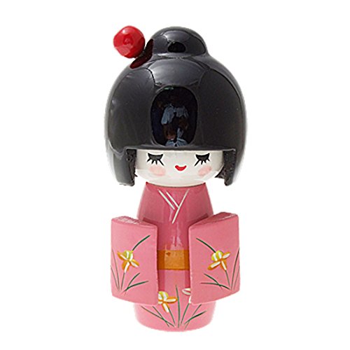 Poupée japonaise Kokeshi en Bois Motif Kimono Rose