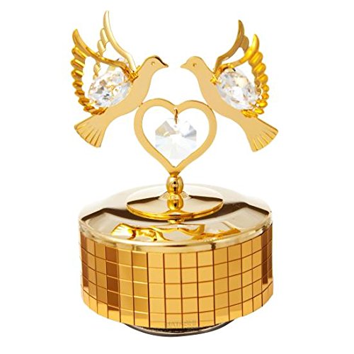 Spécial Fête des Mères !!! Boîte à musique - Coeur entre 2 Colombes 24ct plaqué or avec des Cristaux Matashi 0610370117026 Matashi