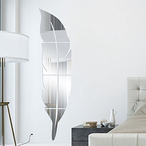 Diy 3d acrylique feather wall mirror accueil sa...