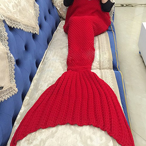 Lovelife store Couverture en tricot queue de sirène, chaud, doux toutes les saisons Salon Canapé Couverture Couverture pour adultes et enfants (Longueur 179,8-190 cm, Largeur 90 en) (rouge) 0611188373048 (0611188373048)