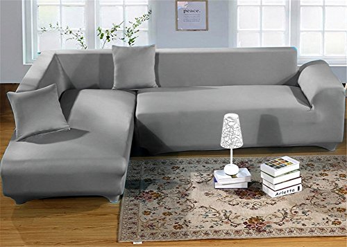 Getmorebeauty getmorebeauty Pure Color stretch Tissu élastique 2 3 4 housses Chaise canapé chaise canapé/argenté facile pour les/d'angle en forme de L/Canapé Sectionnelles, gris, L-shaped 2+3 seats 0611387780449 (0611387780449)