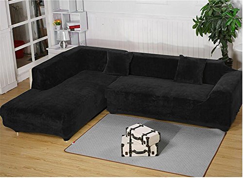 Getmorebeauty getmorebeauty massif couleur Super élastique stretch doux en Flanelle canapé housses, fauteuil chaise canapé Doré, facile pour les/d'angle en forme de L/Canapé Sectionnelles, noir, L-shaped 3+4 seats 0611387781064 (0611387781064)