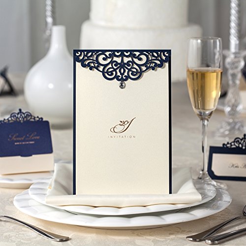 wishmade Bleu marine découpé au laser Invitatio...