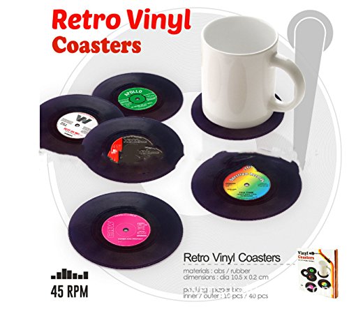 Humtom Dessous de Verre Ronds Disques Classiques, Sous-verres Fasion Pour le Vin, la Bière, des Boissons Chaudes et Froides Retro Vinyl Coasters (6 pièces) 0614134953073 (0614134953073)