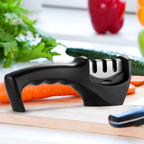 Aiguiseur de Couteaux,Lofoson Aiguiseur à Couteaux 3 en 1 Affûtage de Trois étages Pierre Céramique/Carbure Tungstène/Diamant Résultat Professionnel Design Ergonomique Pour Affûteur de Cuisine(Noir) 0614591508991 Lofoson