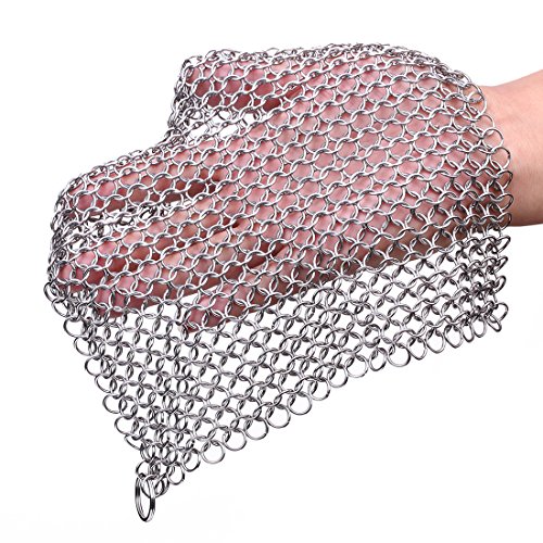 Kintor En Fonte pour XXL x 8 x 20 cm Premium en acier inoxydable 316 fabriqué à la main en maille jaseron Poêle à frire à récurer pour poêle de cuisine par kintor (1, 20,3 x 20,3 cm) 8x8inches argent 0615228967877 (0615228967877)