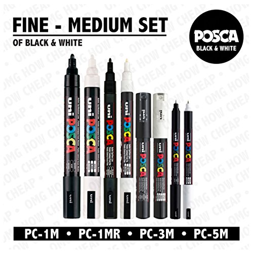 Noir & blanc - lot de 8 stylos fine à moyenne (pc-5 m, pc-3 m, pc-1 m, pc-1mr) 0620944178407 Posca Noir & blanc - lot de 8 stylos fine à moyenne (pc-5 m, pc-3 m, pc-1 m, pc-1mr) 0620944178407 Posca
