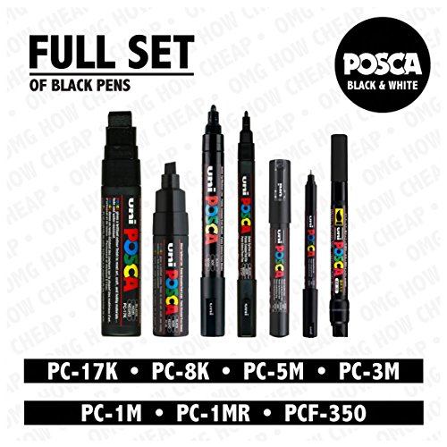 POSCA Black - Full Set of 7 Pens (PC-17K, PC-8K, PC-5M, PC-3M, PC-1M, PC-1MR, PCF-350) 0620944178421 Posca POSCA Black - Full Set of 7 Pens (PC-17K, PC-8K, PC-5M, PC-3M, PC-1M, PC-1MR, PCF-350) 0620944178421 Posca